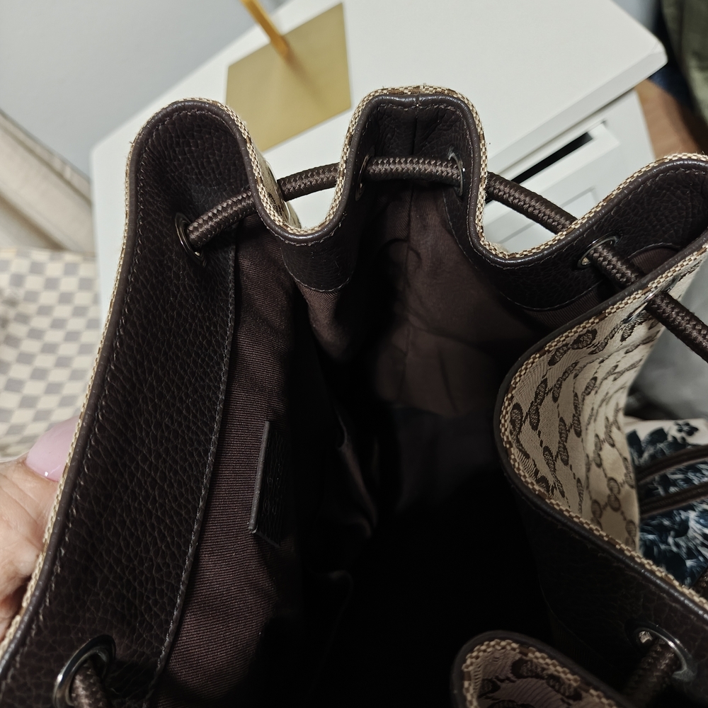 Gucci Brown Monogram Drawstring Backpack - Picture 11 of 15